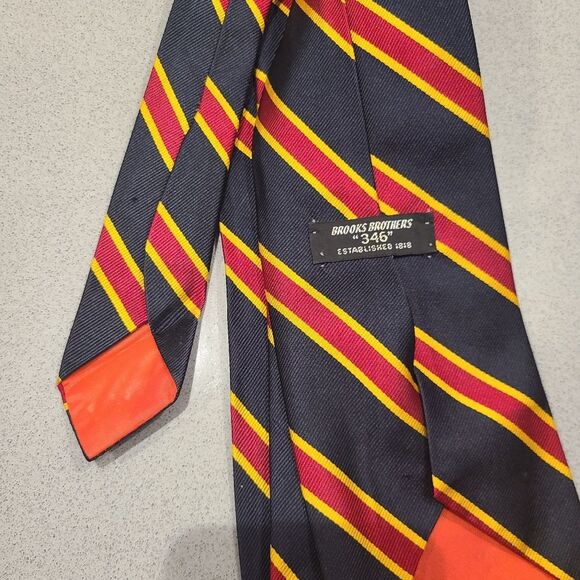 Brooks Brothers Silk  Black Tie with Red and Yellow Stripes - Picture 3 of 3